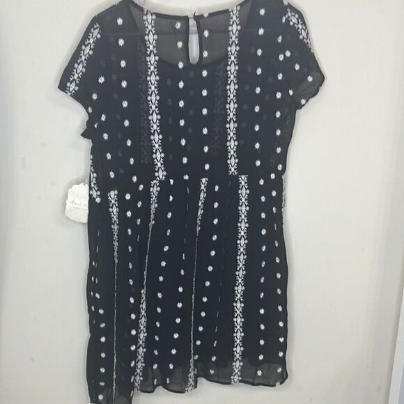NWT ALTAR’D STATE S Preppy Embroidered Black Sheer Babydoll Dress - Picture 7 of 12
